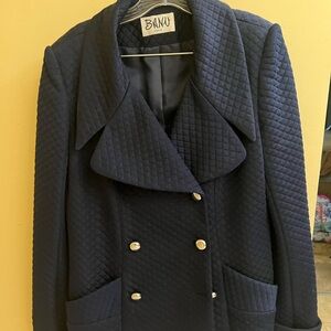 Blue Wool Pea Coat with Wide Lapels